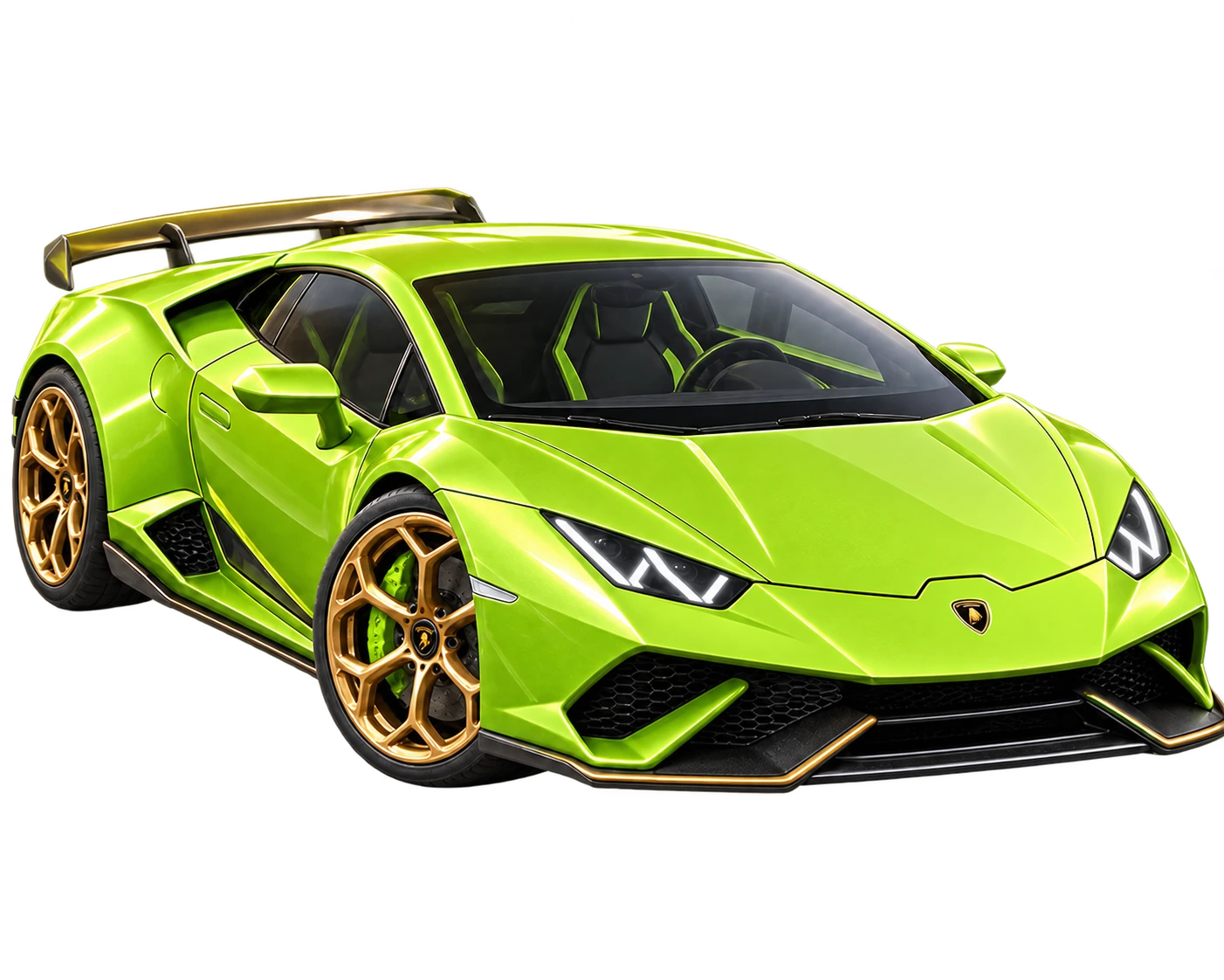 Lamborghini verde brillante con ruedas doradas, desbloqueado al alcanzar la meta